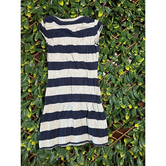Y2K American Eagle Blue Gray Striped Waist Tie Dress Size Medium - Picture 6 of 7